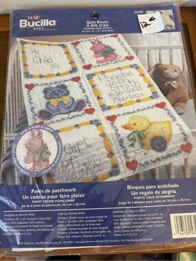 Bucilla Baby Stamped Quilt Blocks Gift ofJoy handmade blanket craft cross stitch